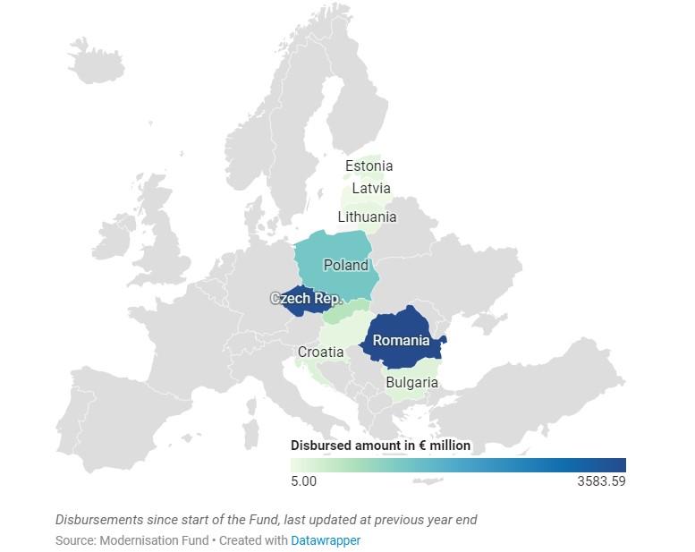mapa zem EU, kde Modernizan fond investuje